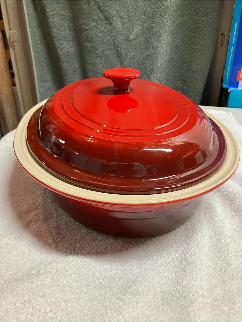 Le Creuset Stoneware Heritage Covered Oval Casserole Dish Red 17.25”